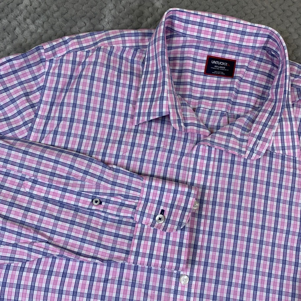 UNTUCKit Dolchetto-WF Shirt Mens XXL Pink Purple Plaid Wrinkle Free Button Down